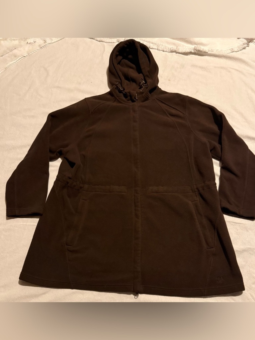 Lands End Long: Brown Hooded Fleece Jacket